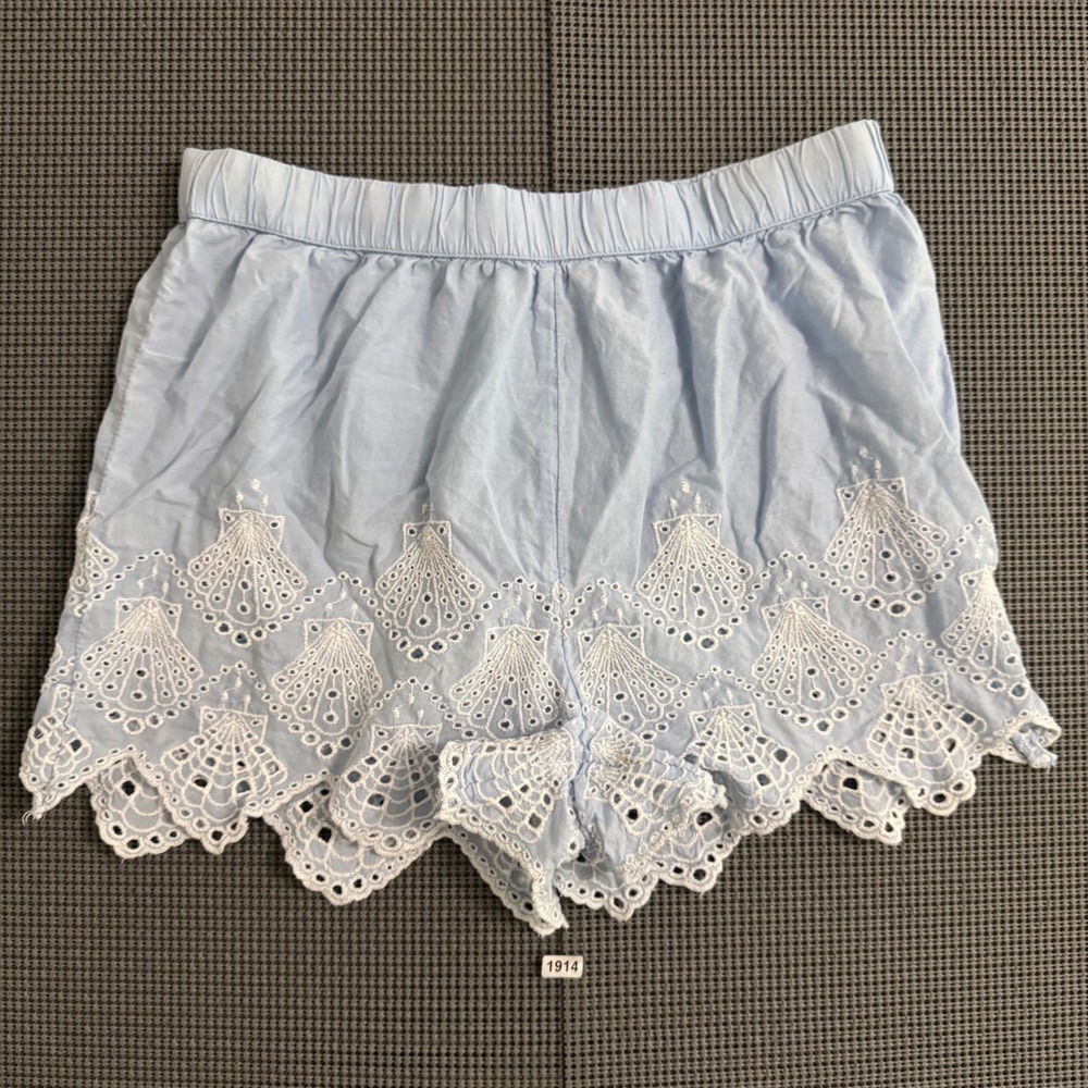 Calypso St. Barth Blue Cotton Eyelet Lace Trim Sleep Shorts Womens Small